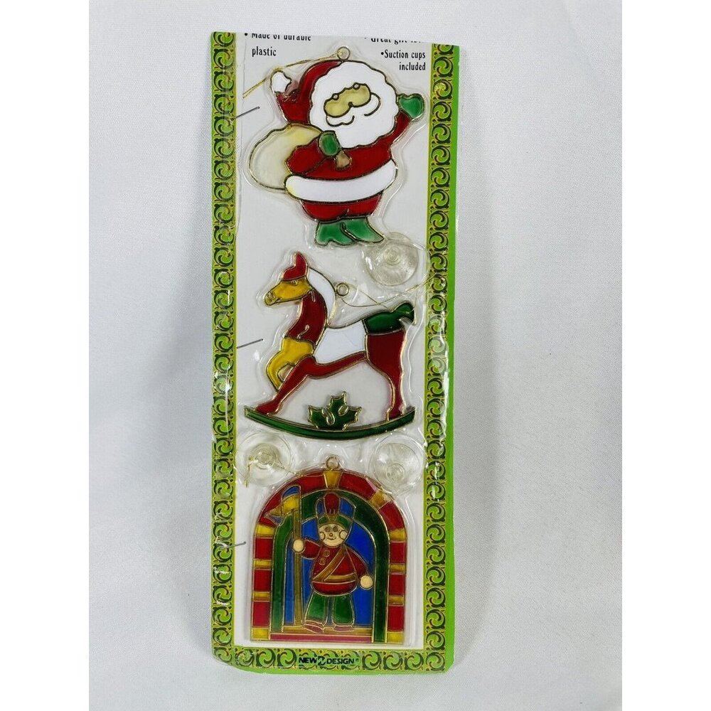 Vintage Christmas Suncatcher Resin Snowman Train Lantern Set of 3 New Old Stock